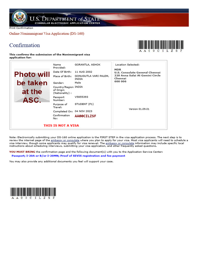 Nonimmigrant Visa Application Confirmation | PDF | Travel Visa ...