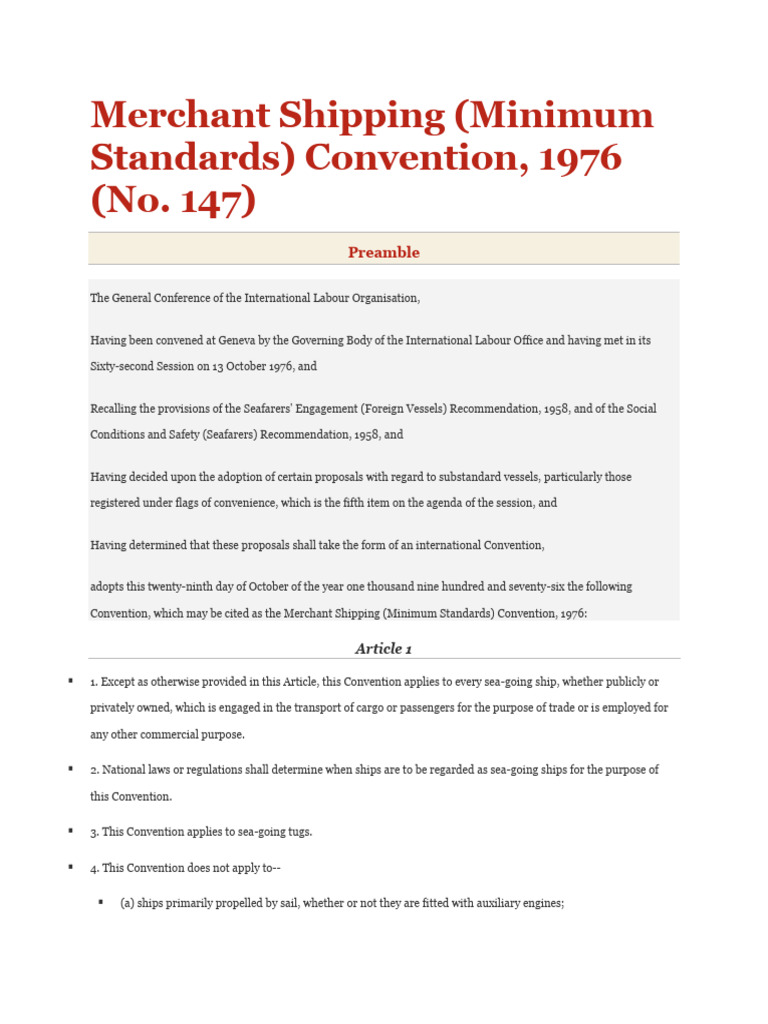 139.merchant Shipping (Minimum Standards) Convention, 1976 | PDF ...