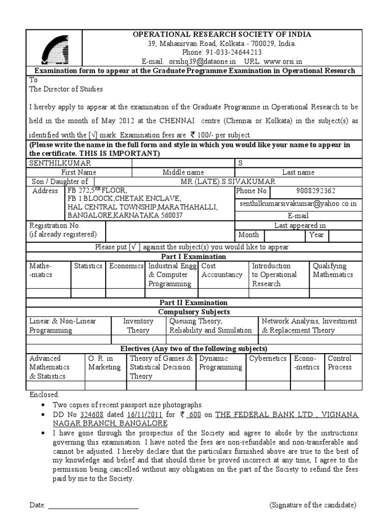 Graduate Exam Form: Operational Research | PDF | Business | Technology ...