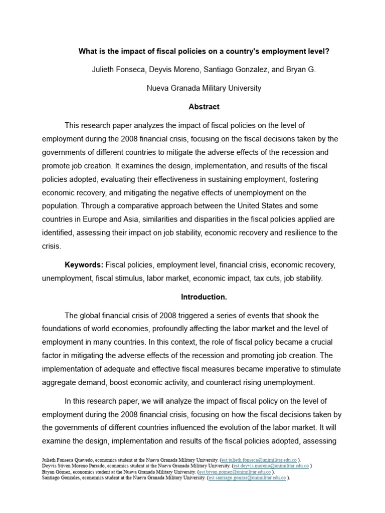Fiscal Policies and Employment Impact Analysis | PDF | Fiscal Policy ...