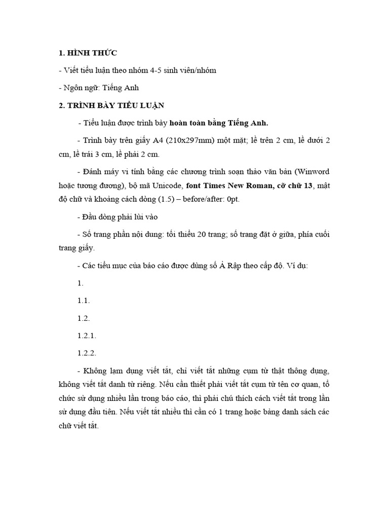 Hướng Dẫn Hình Thức Trình Bày Tiểu Luận | PDF