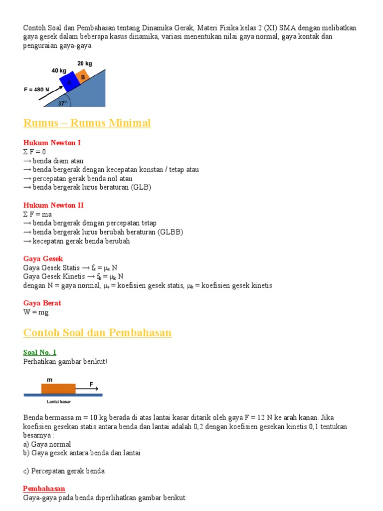 Contoh Soal Dan Pembahasan Tentang Dinamika Gerak