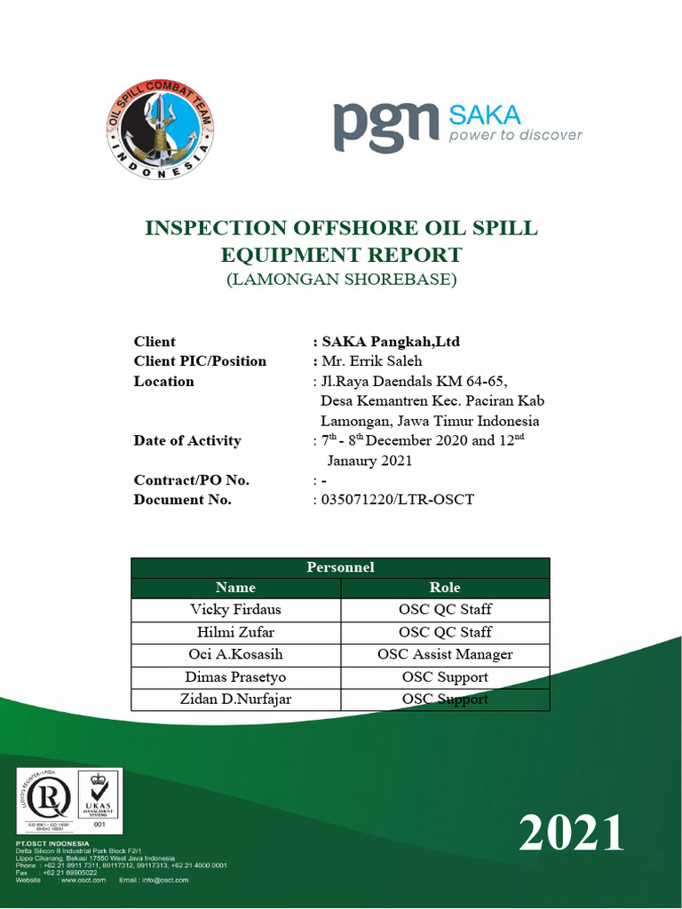 Oil Spill Equipment Inspection Report | PDF | Mechanical Engineering ...