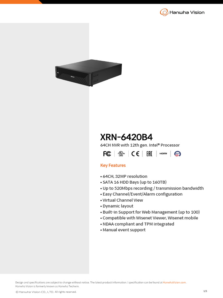 XRN-6420B4: 64CH NVR Overview | PDF | Networking Standards | Network ...