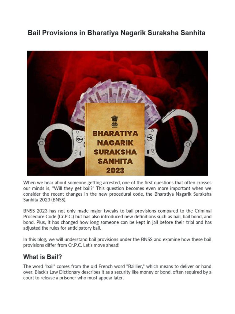 BNSS 2023 Bail Provisions Explained | PDF | Bail | Arrest