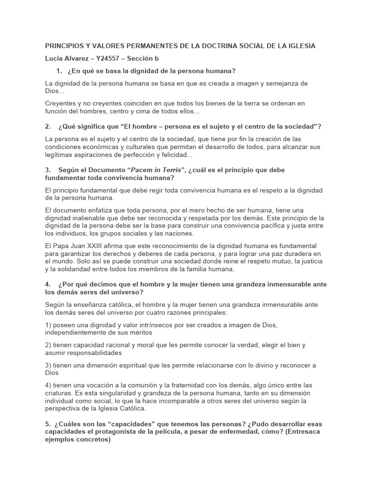 Principios y Valores Permanentes de La Doctrina Social de La Iglesia ...
