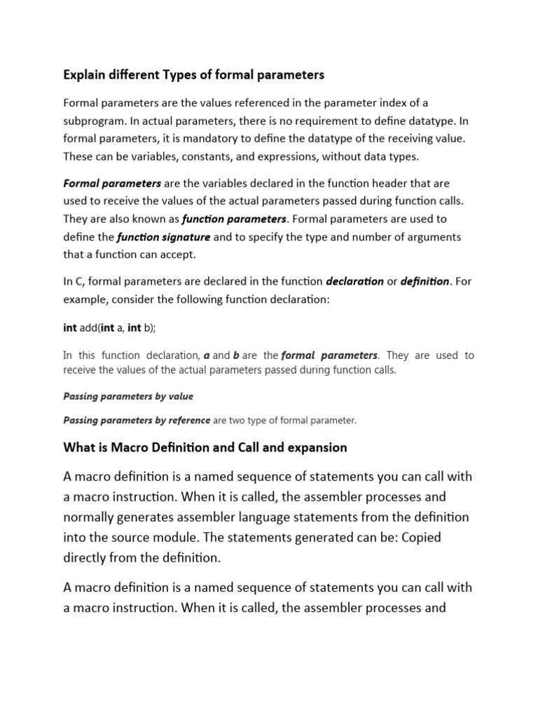 Types of Formal Parameters | PDF | Parameter (Computer Programming ...