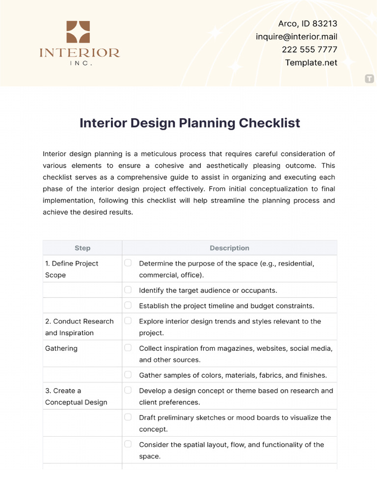 Interior Design Planning Checklist Template - Edit Online & Download ...