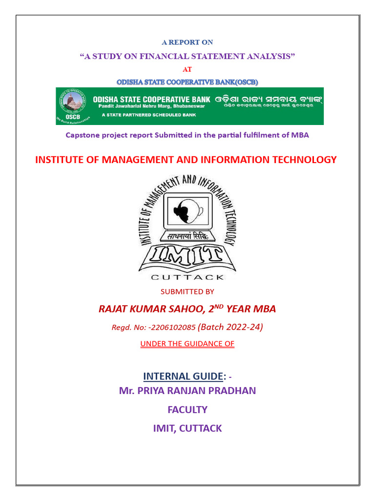 Odisha State Cooperative Bank IMIT Cuttack Internship Project | PDF ...
