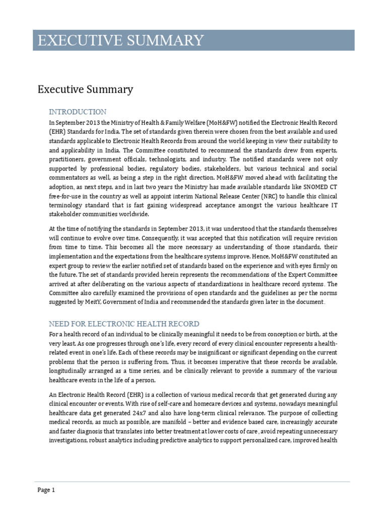 Executive Summary | PDF | Electronic Health Record | Health Care
