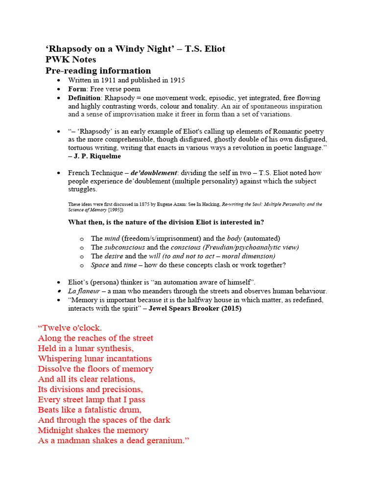 Analyzing T.S. Eliot's Rhapsody | PDF | Moon | Consciousness