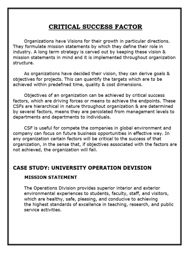 Critical Success Factors for University Operations | PDF ...