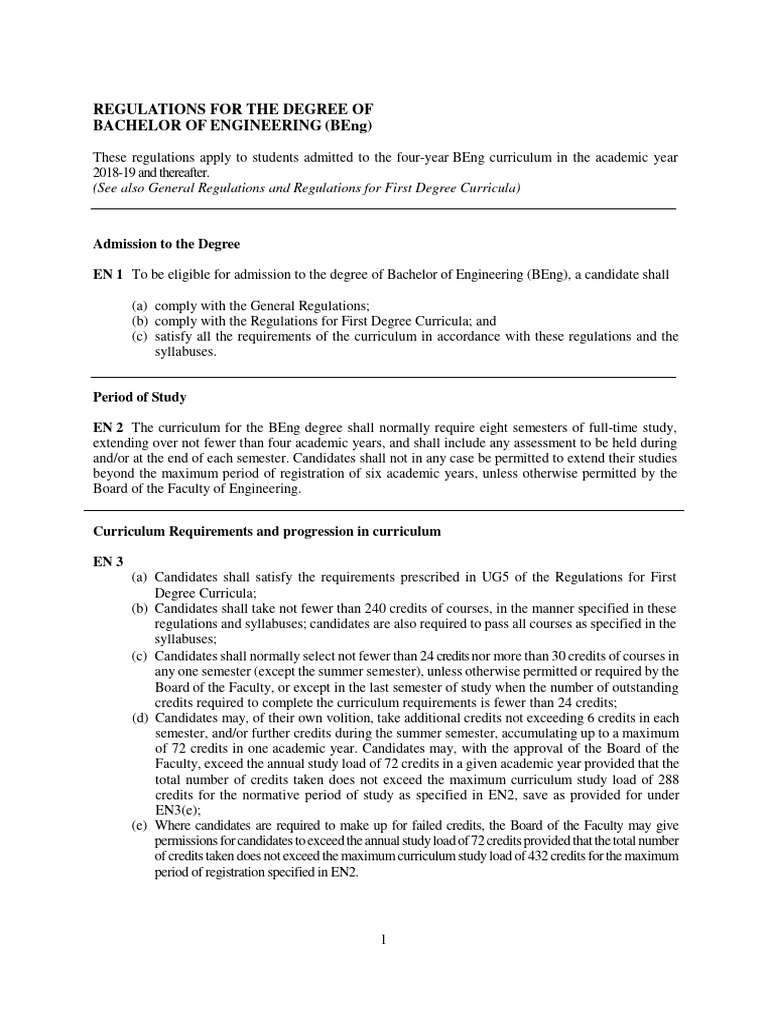 BEng Degree Regulations Guide | PDF | Curriculum | Academic Degree