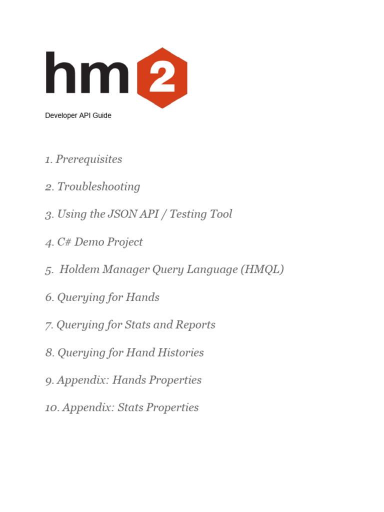 Holdem Manager 2 API Guide | PDF | Json | Databases