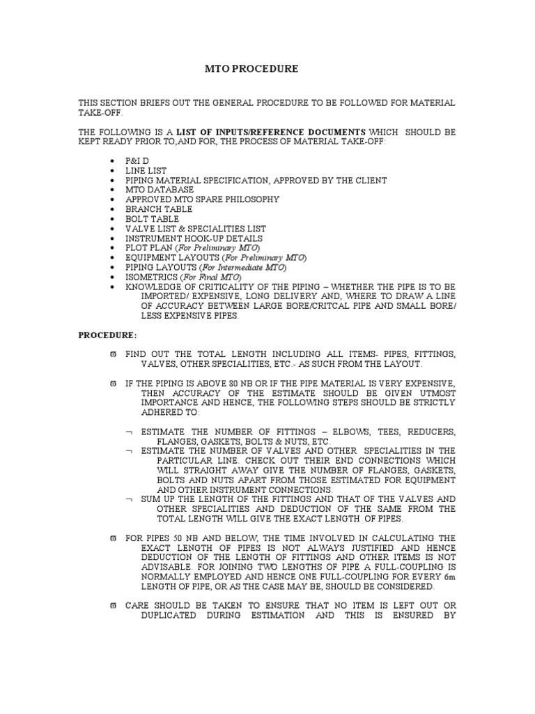 MTO Procedure for Piping Engineering | PDF | Business | Technology ...