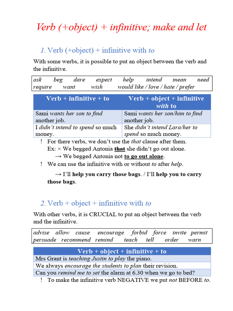 Verb (+object) + Infinitive Make and Let | PDF | Semantic Units ...