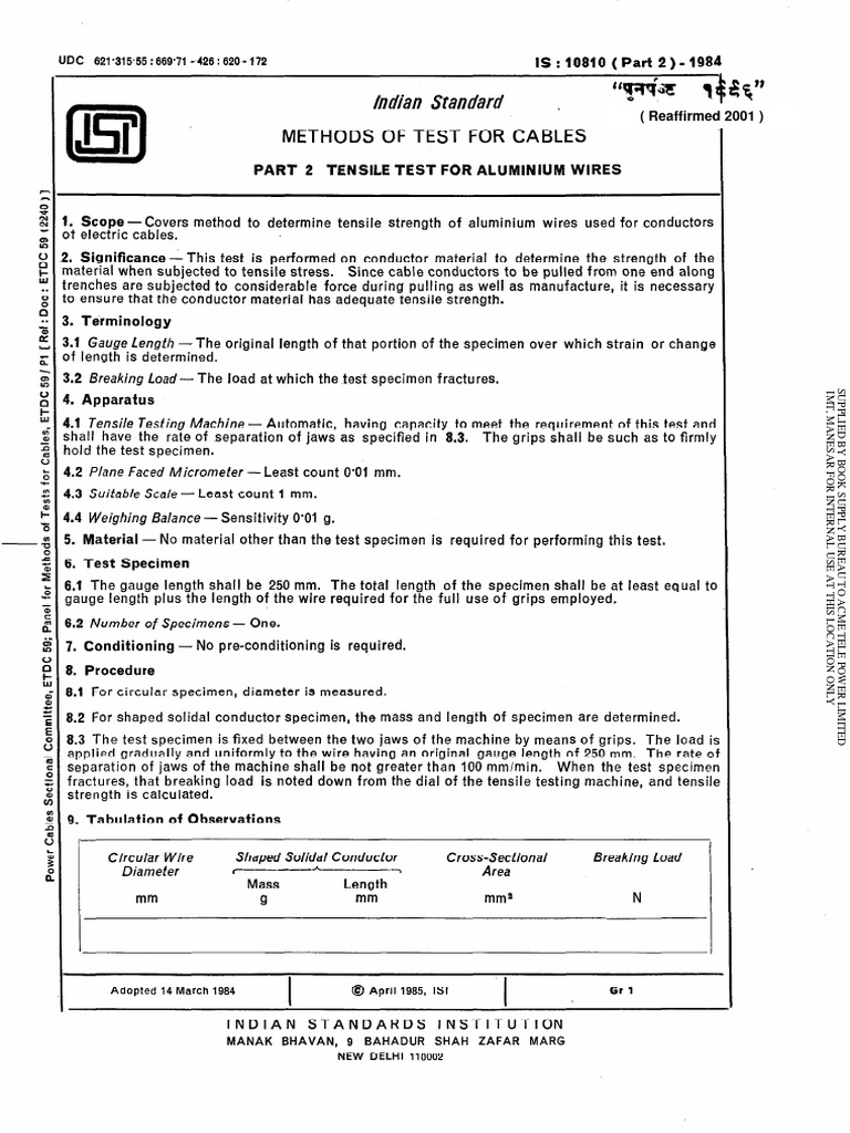 Tensile Test Method for Aluminium Wires | PDF | Strength Of Materials ...