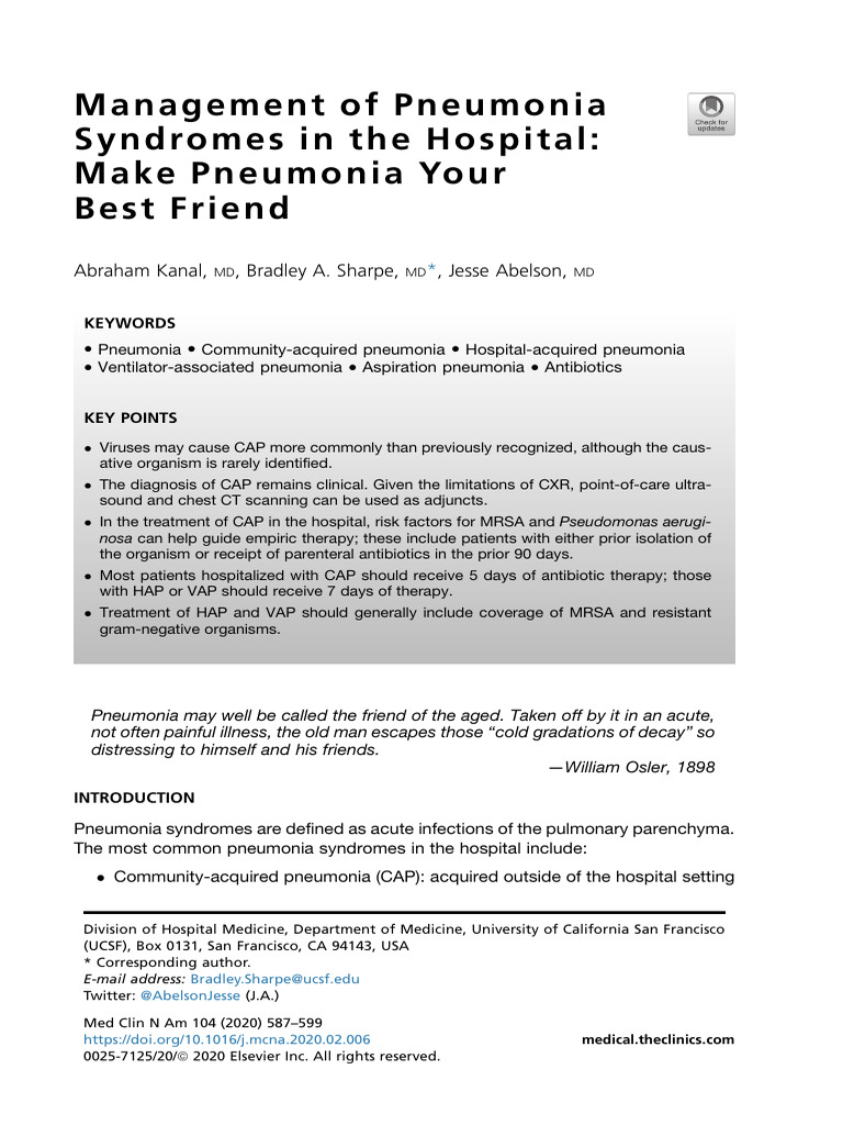 Hospital Management of Pneumonia Syndromes | PDF | Pneumonia ...