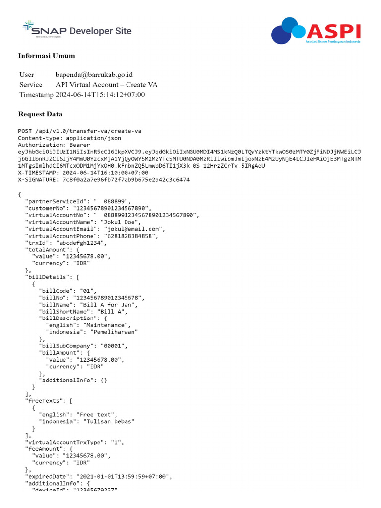 API Virtual Account – Create VA | PDF