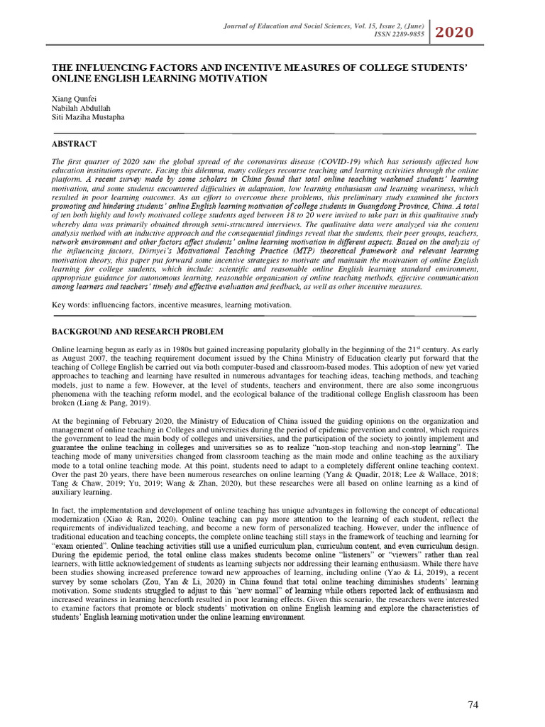 Factors Influencing Online English Motivation | PDF | Learning ...