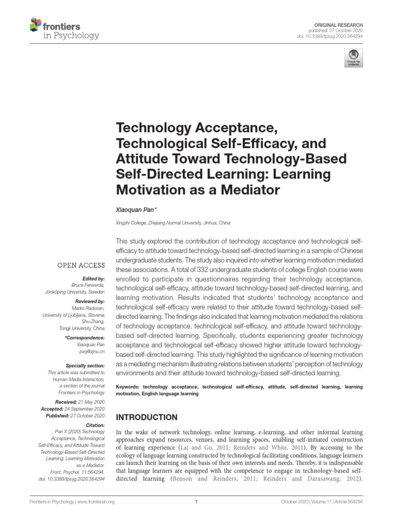 Technology Acceptance in Self-Directed Learning | PDF | Self Efficacy ...