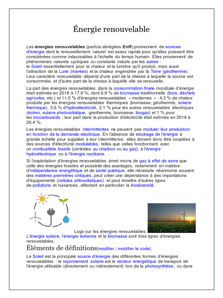 Énergies renouvelables : enjeux et types | PDF | Énergie renouvelable ...