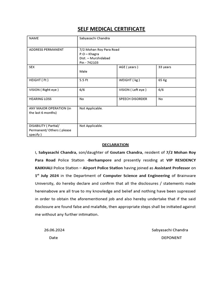MEDICAL DECLARATION of new employee | PDF