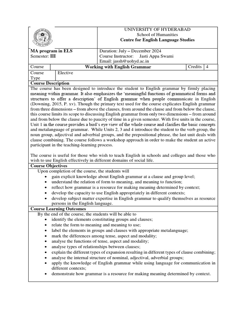 English Grammar Course Overview | PDF | English Grammar | Clause