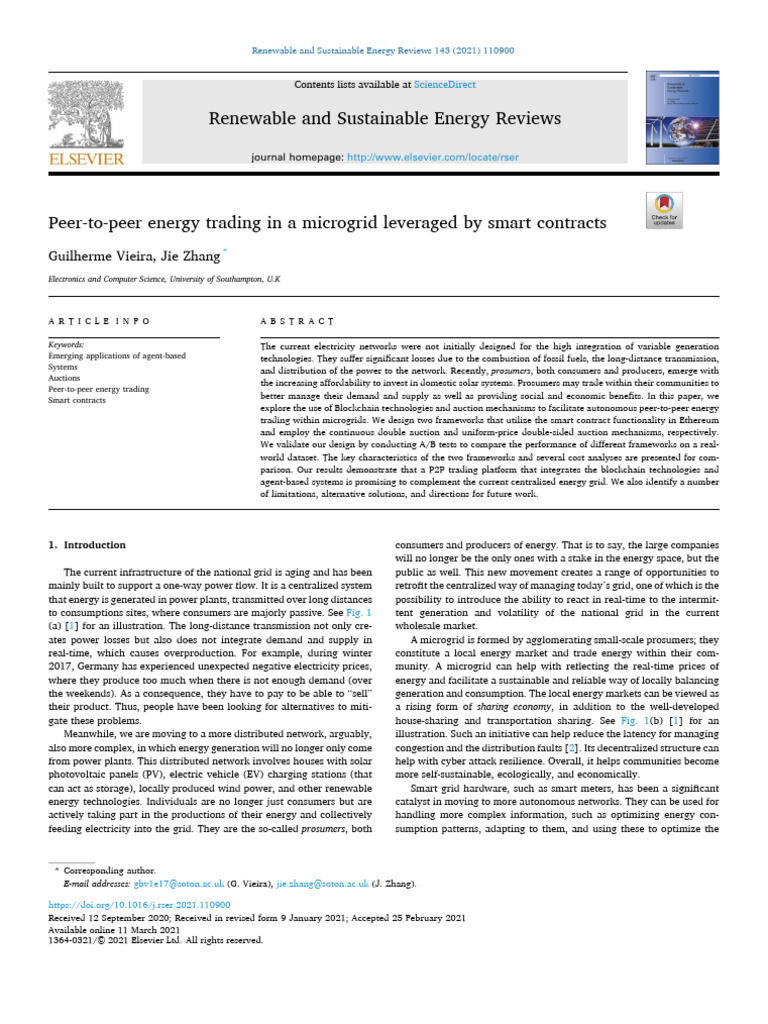 Peer-to-Peer Energy Trading in Microgrids | PDF | Market (Economics ...