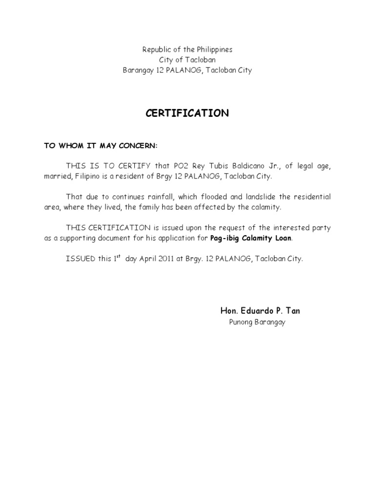 Brgy. Certification