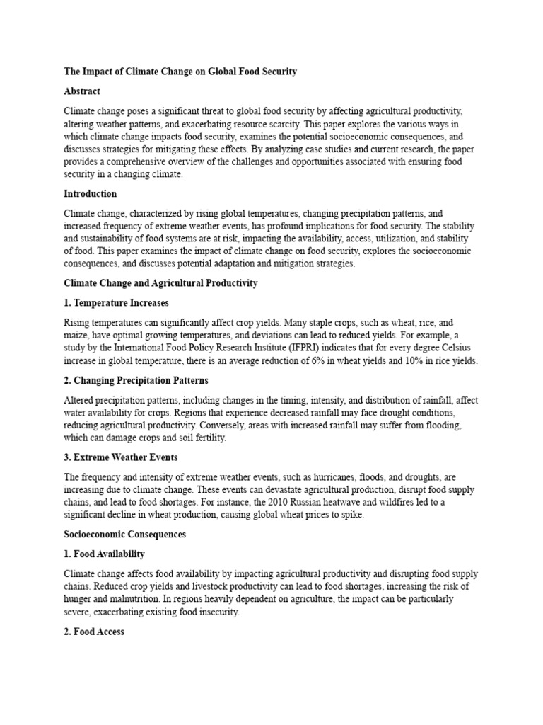 The Impact of Climate Change On Global Food Security | PDF | Food ...