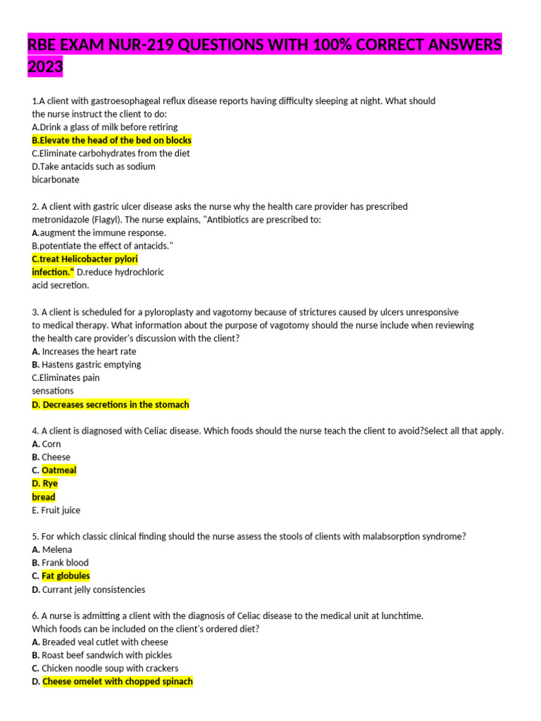 RBE Exam: Nursing Care Strategies | PDF | Parkinson's Disease ...