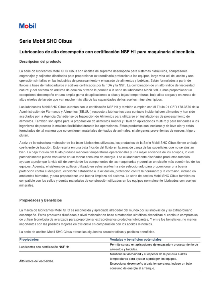 Mobil Cibus SHC | PDF | Lubricante | Alimentos