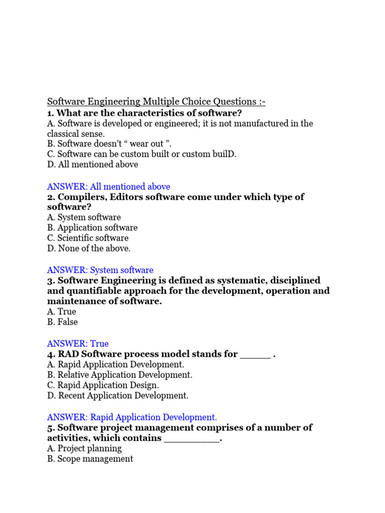 Mcqs On Computer Software