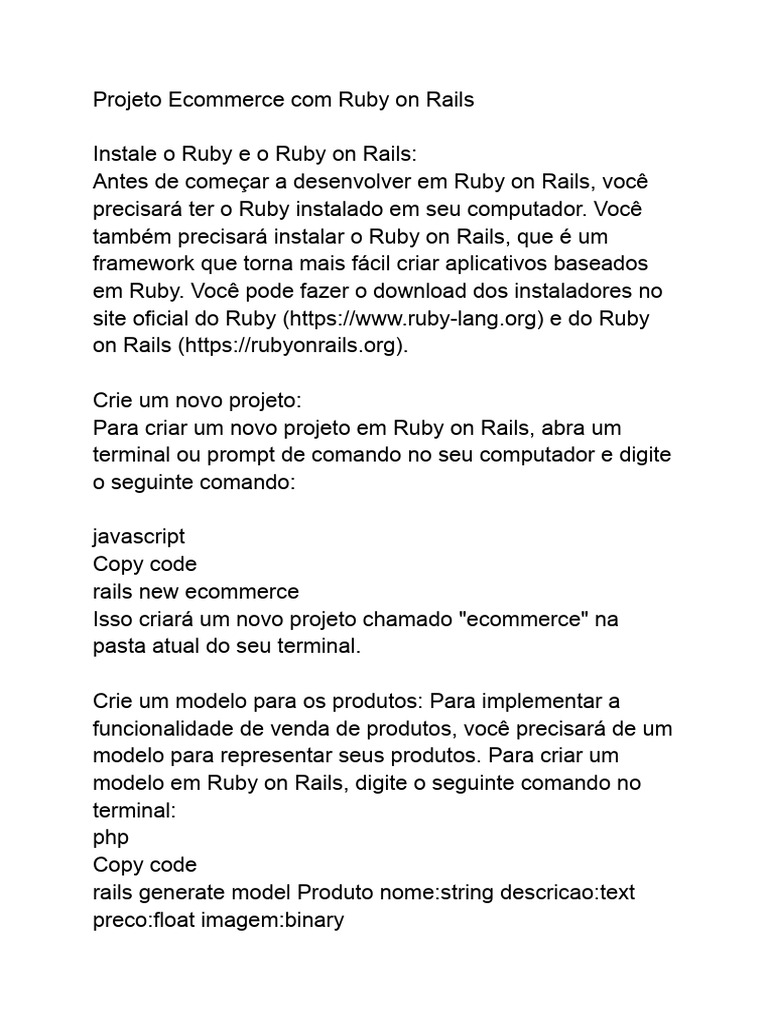 Criando E-Commerce com Ruby on Rails | PDF | Ruby On Rails | Ruby ...