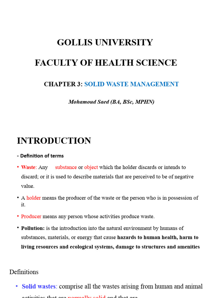 Chapter Three Solid Waste Management | PDF | Municipal Solid Waste | Waste