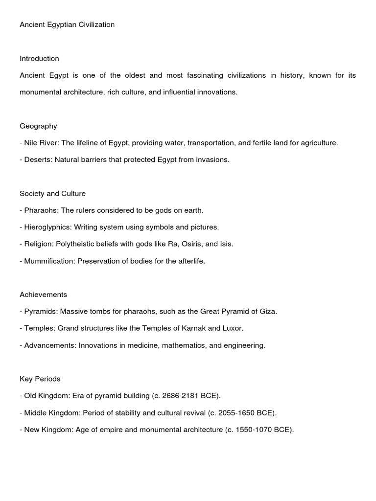 Ancient Egyptian Civilization Overview | PDF