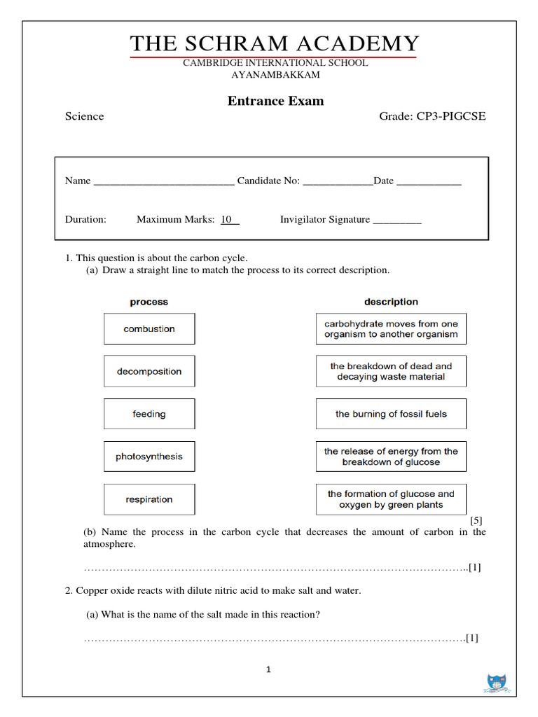 Entrance Exam Paper Pdf