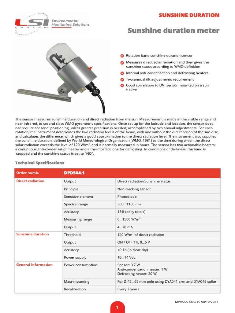 MW9000-ENG-16-Sunshine Duration | PDF | Radiation | Optics