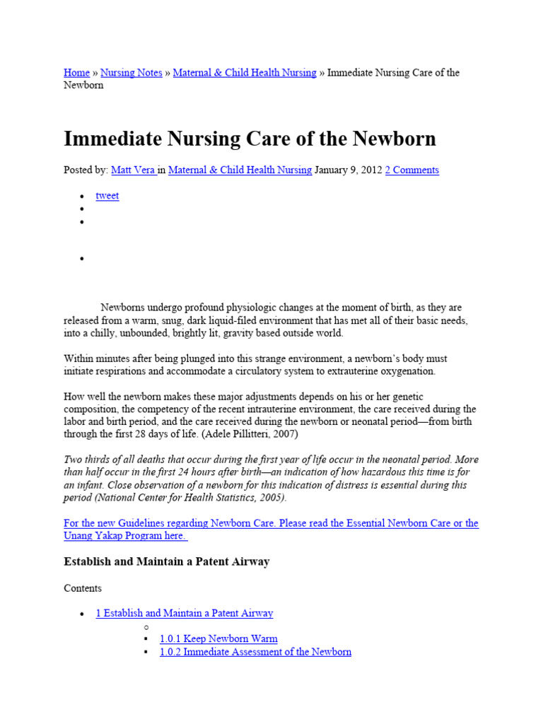 Immediate Newborn Care-1 | PDF | Infants | Respiratory System