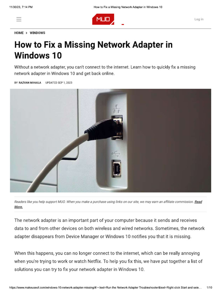 How To Fix A Missing Network Adapter in Windows 10 | PDF