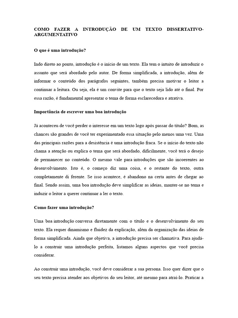 Como Escrever Introdução de Texto Dissertativo | PDF