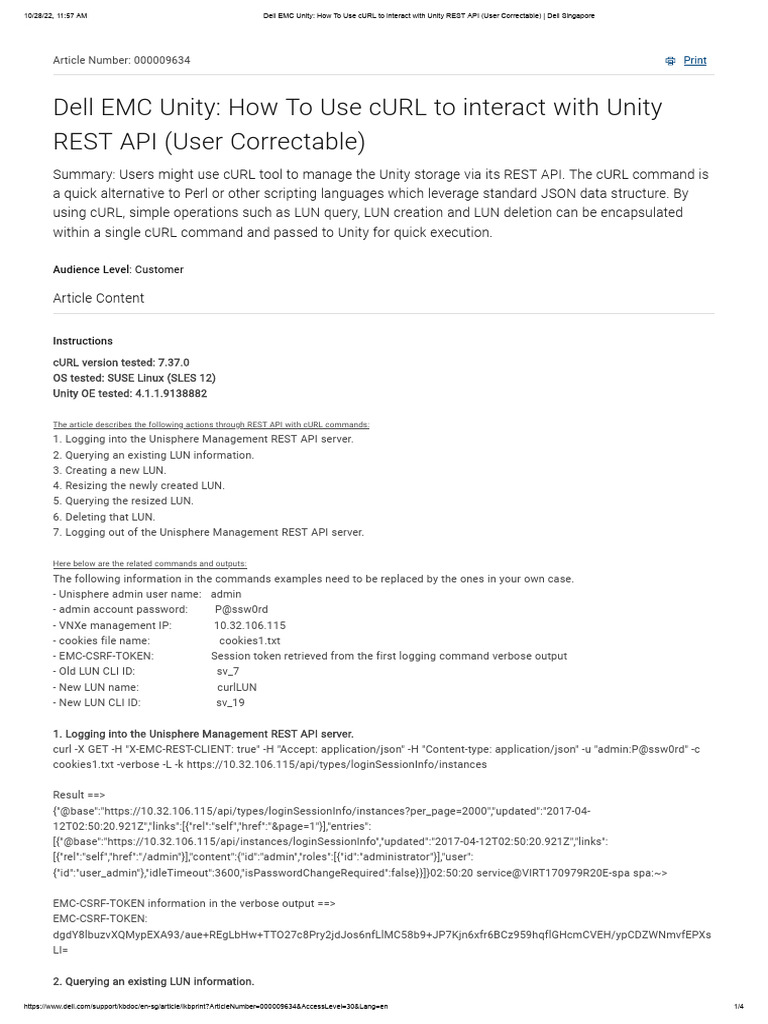 Dell EMC Unity - How To Use cURL To Interact With Unity REST API (User ...