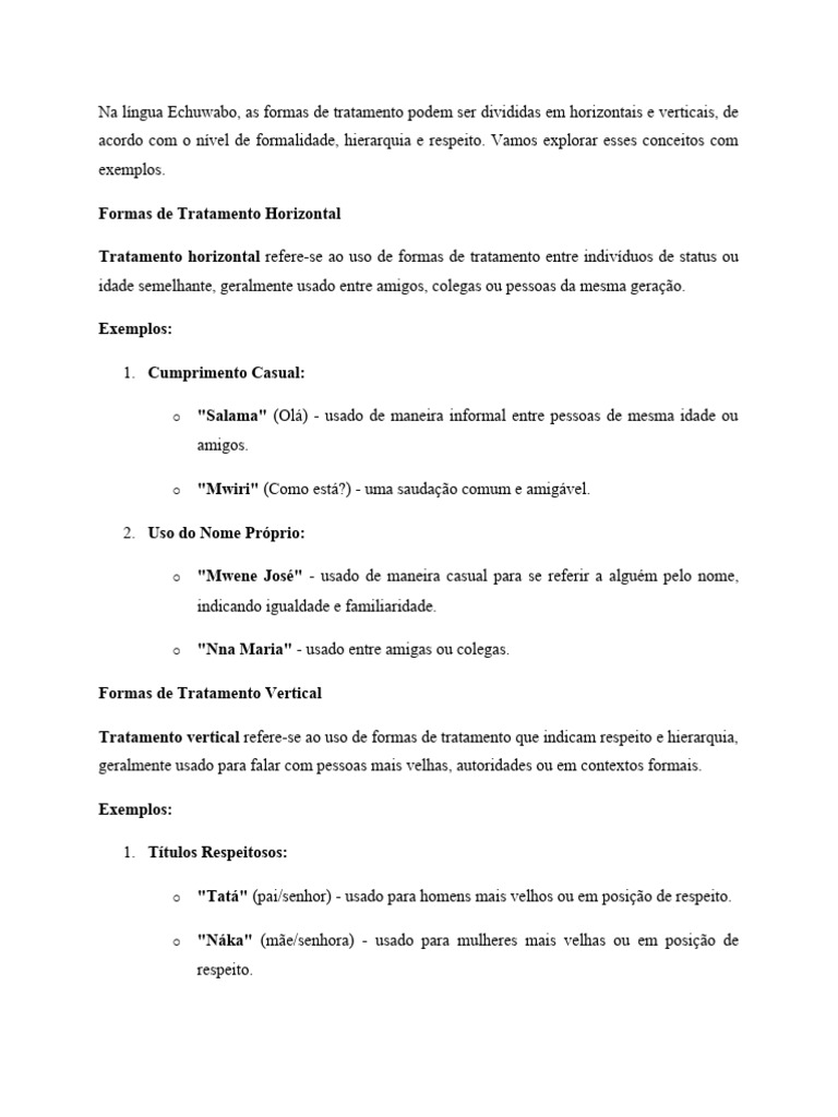 Forma de Tratamento Horizontal e Vertical | PDF