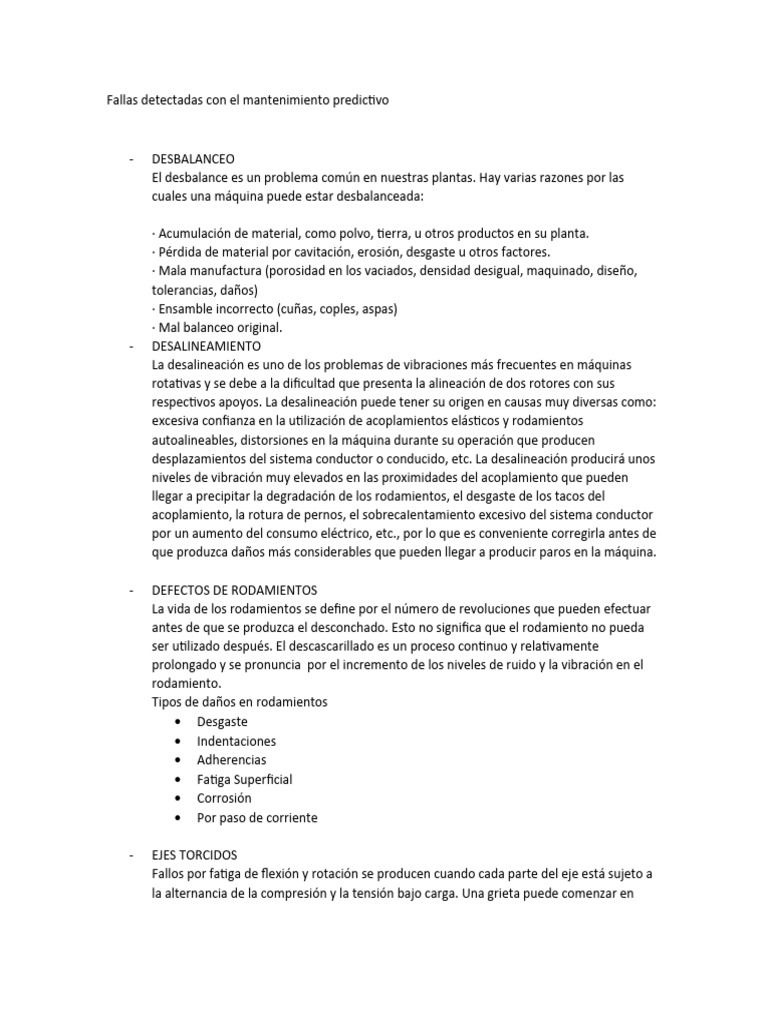 Fallas Detectadas Con El Mantenimiento Predictivo Pdf Engranaje