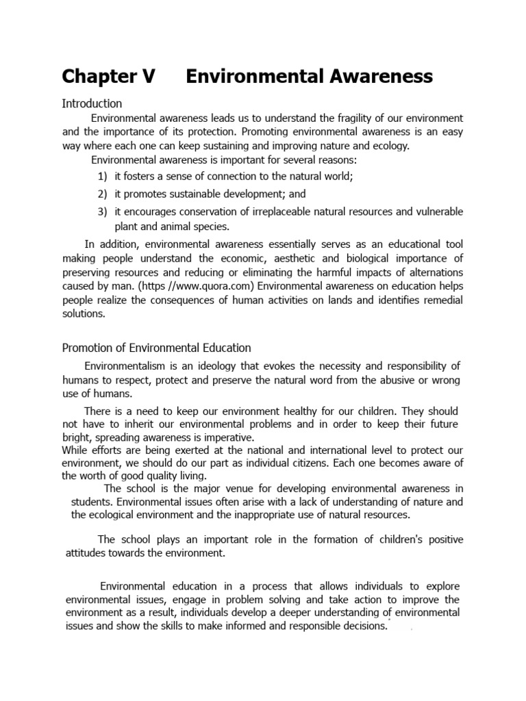 Chapter VEnvironmental Awareness | PDF | Environmentalism | Natural ...