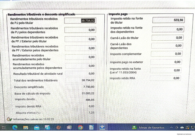 Modelo Rendimentos Imposto de Renda | PDF