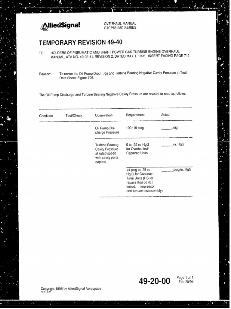 GTCP85-98C Engine Overhaul Revision | PDF