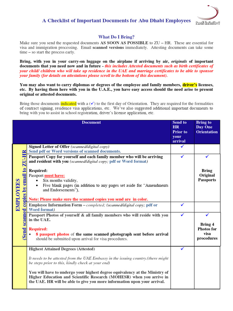 Essential Documents for Abu Dhabi Employees | PDF | United Arab ...