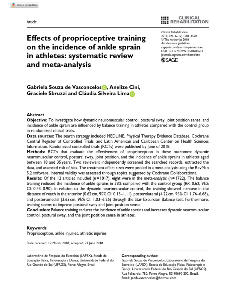 De Vasconcelos Et Al 2018 Effects of Proprioceptive Training On | PDF ...